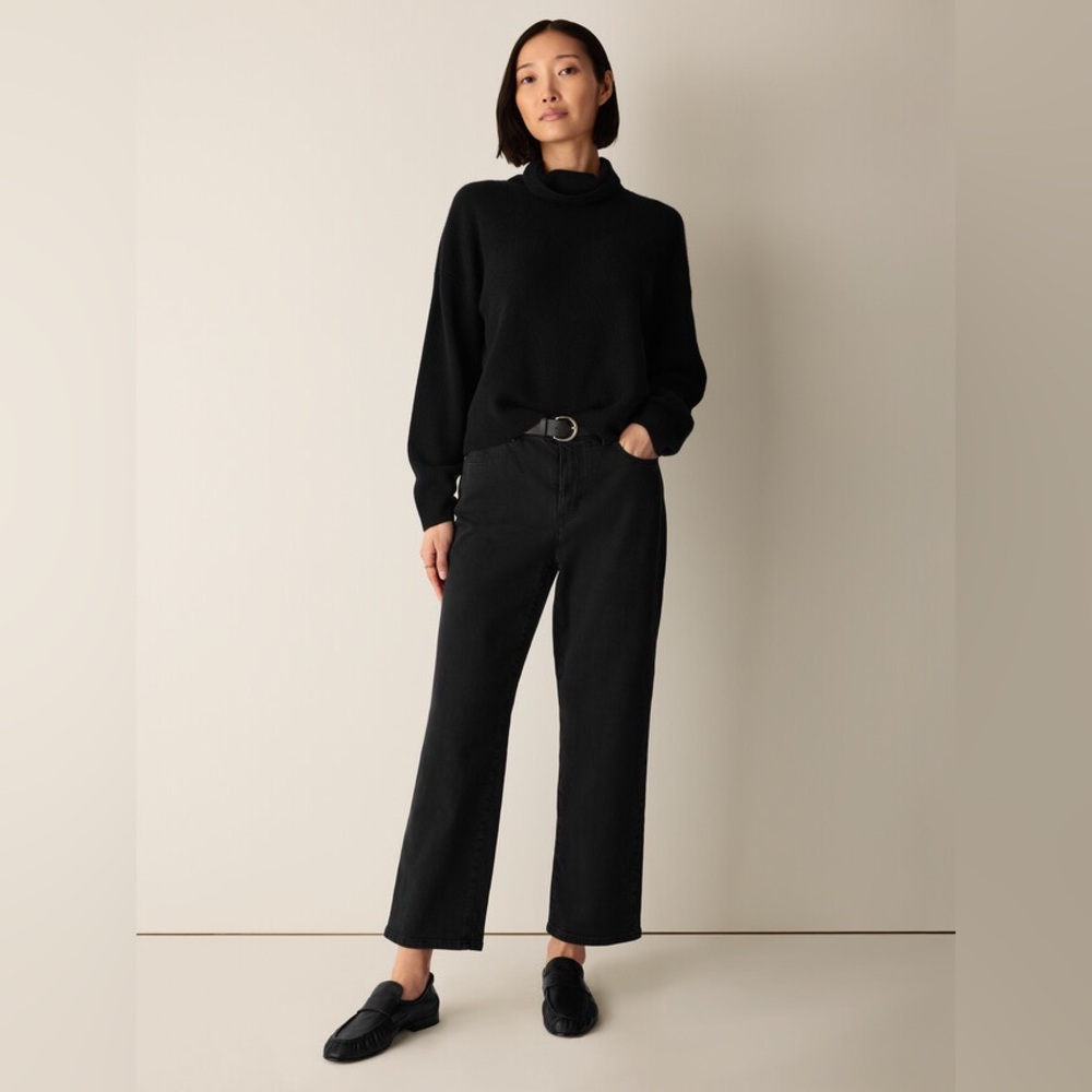 NWT Eileen Fisher Cotton Stretch Denim Straight Jean in Black